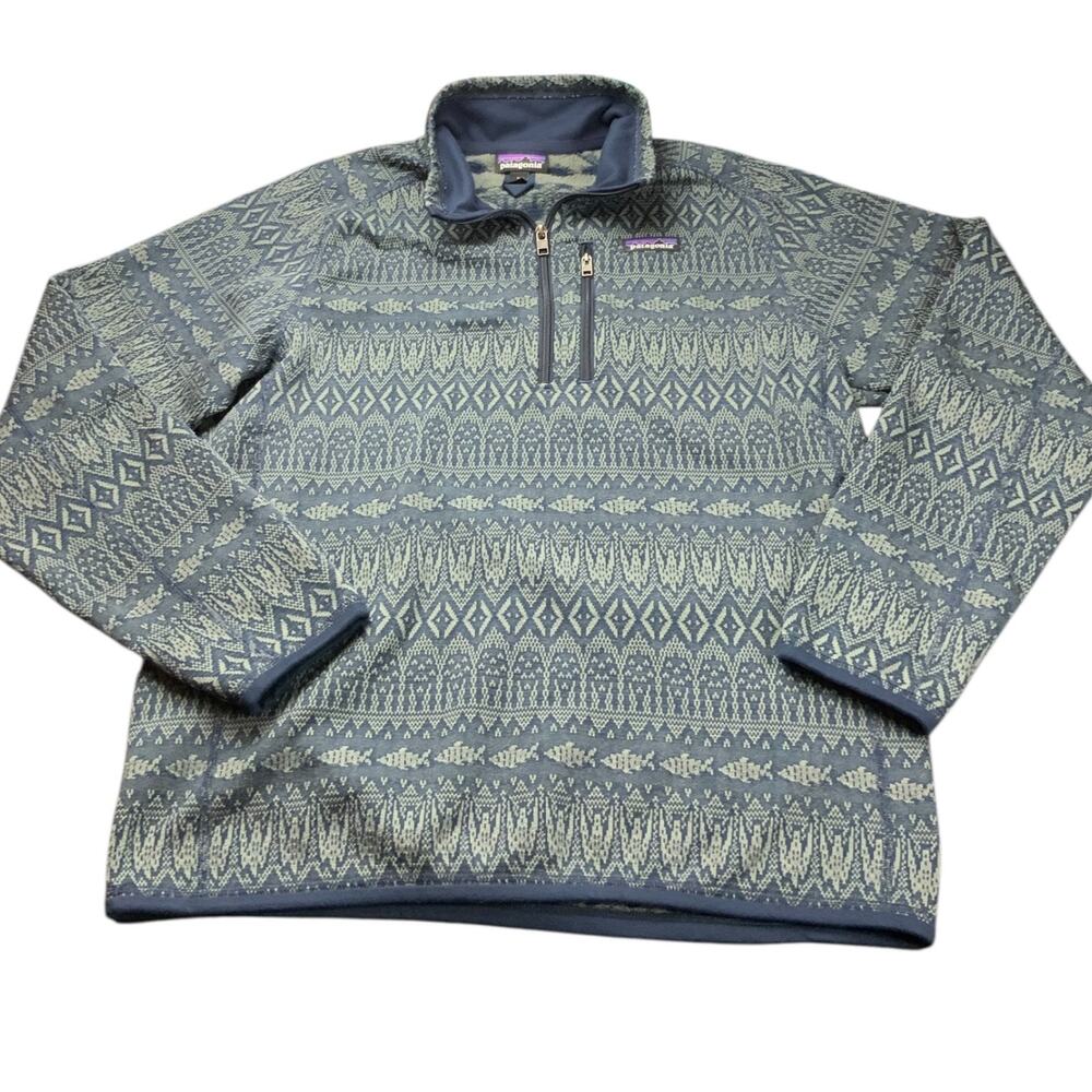Patagonia Better Sweater 1/4 Zip Falconer Legend Fish Trout Aztec Fleece Men M